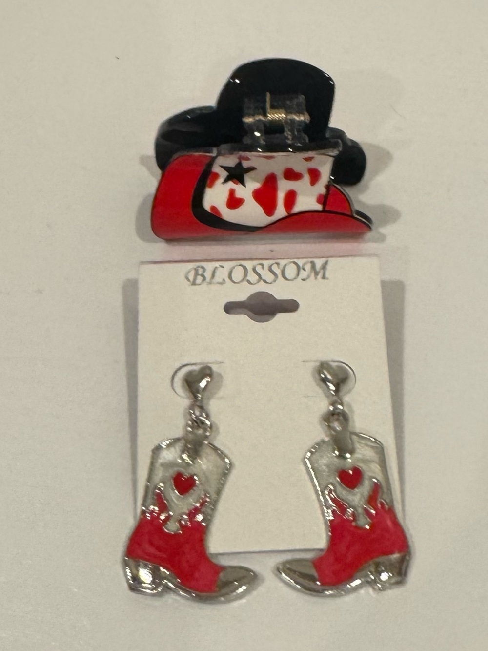Blossom Red Cowboy Boot Earrings with Matching Hair Clip